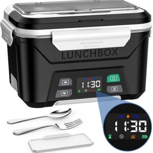Docusvect elektrische Lunchbox mit Akku, Electric Lunch Box for Adult mit automatischer Aufheizfunktion, 1,3L Lunchbox Erwachsene mit Isoliertasche, Gabel & Löffel und herausnehmbarer Trennplatte