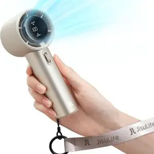 JISULIFE Tragbarer Handventilator,Turbo Mini Ventilator Einstellbare Geschwindigkeit(1-100),Wiederaufladbarer 5000mAh Akku,Metallgehäuse,Digitales Display,Für Reisen/Camping/Outdoor-Braun